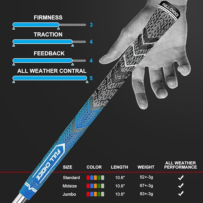 Cross Corded Golf Grips 13 Pack, Low Taper Design, Choose from 13 Grips or 13 Grips with All Kits, 3 Sizes 5 Colors Options, Multi-compound Hybrid Golf Club Grips, CG01 Series
