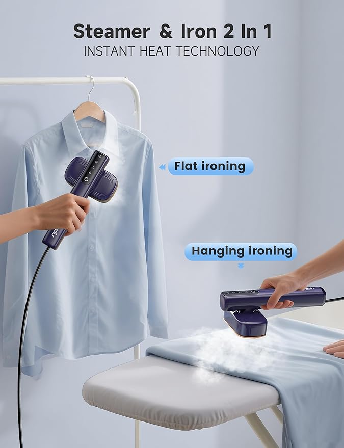 Steamer for Clothes,1200W Powerful Portable Steamer Iron,15s Fast Heat-up,100ml Tank,20 Min Continuous Steam, Wrinkle Remover for Travel, Home, Office(Blue)