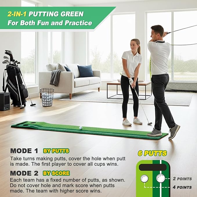 Indoor Putting Green Game, Foldable Putting Mat Golf Game Set, Golf Gifts for Men - 1x8 Ft