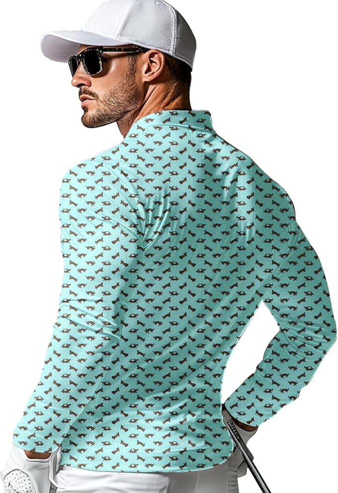 Men's Long Sleeve Golf Shirt Quick Dry 3 Button Work Fishing Outdoor Casual Collar Shirt