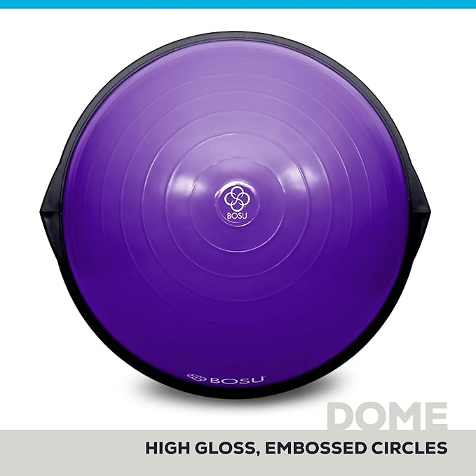 Bosu Balance Ball Exercise Trainer, Home Gym Equipment w/ Guided Workouts & Pump, 26", Blue - Inflatable Fitness Platform for Strength Training, Standing, Balancing, and Core Workout