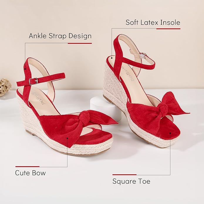 girgod Espadrilles Wedge Sandals for Women Bow Platform Wedges Heels Open Toe Ankle Strap Summer Wedding Wedges