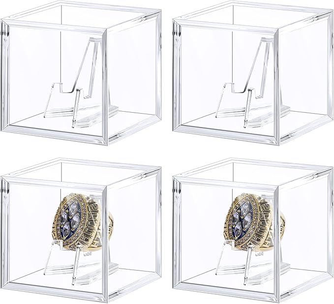 Championship Ring Display Case - Acrylic Display Box and Holder for Super Bowl, Baseball Rings - 4pcs