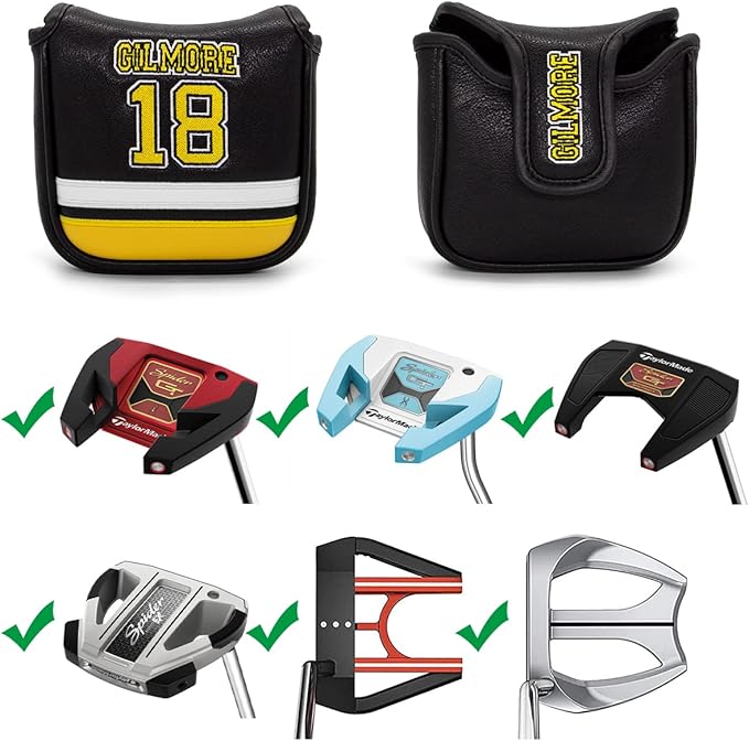 Golf Headcovers Happy Gilmore Golf Club Head Covers Advanced Embroidery Premium Leather Driver Headcover Fairway Wood Covers Hybrid Head Covers, Golf Mallet Blade Putter Cover