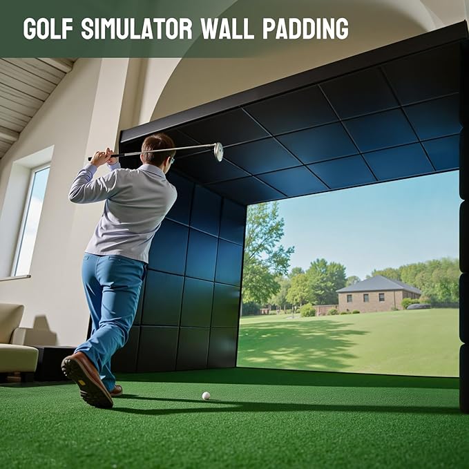 12 Pack Golf Wall Padding Panels Golf Simulator Padding for Walls, Safety Foam with PU Leather Surface for Indoor Impact Protection