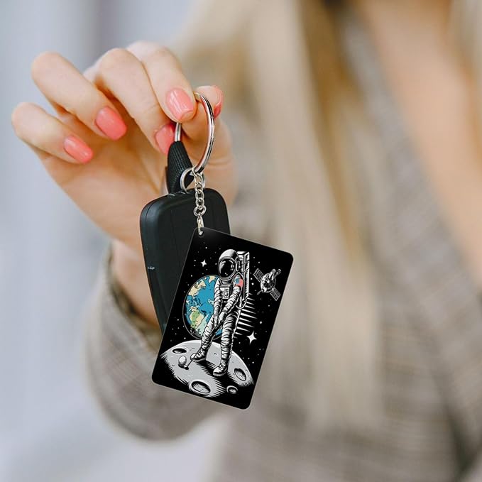 Astronaut Playing Golf Keychains Rectangular Acrylic Keychain Daily Key Ring Car Key Fob Holder 2X3 Inch