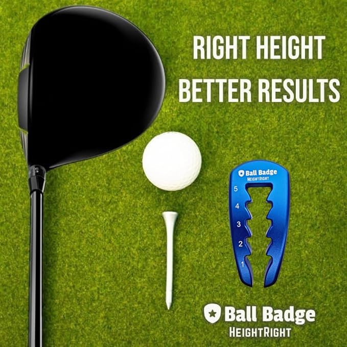 Ball Badge HeightRight Adjustable Golf Tee Height Tool – Precision Tee Height Setter for Consistent Swings, Durable Aluminum Design, Easy-to-Use Golf Training Aid