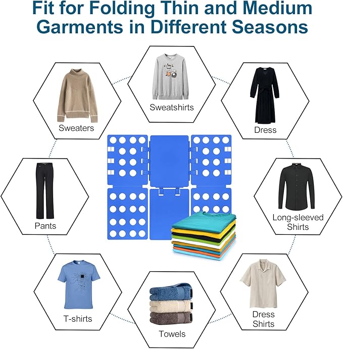 Geniusidea Shirt Folding Board T Shirt Folder for Adults Laundry Room Tough PP Plastic Folding Tool 27.16"x22.44" Easy to Fold Clothes into a Uniform Size, Blue
