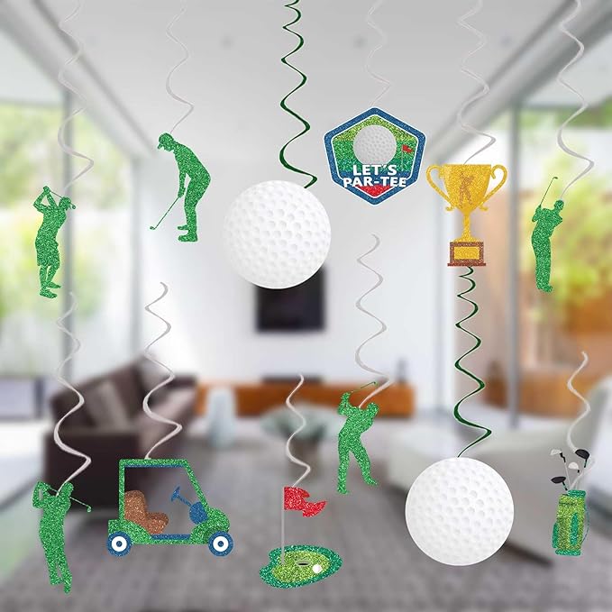 Golf Party Decorations Golf Birthday Hanging Swirls, Assembled and Ready to Use, Let's Partee Party Decor Supplies Boys Hanging Swirl Party Streamers 24pcs Golf Sports Themed Party Decor Banner