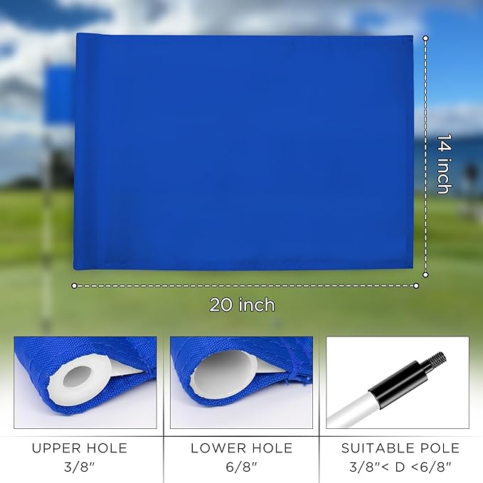 KINGTOP Golf Flag 20x14 Inch - Plain Blue, 420D Nylon, Tube Inserted - Standard Putting Green Flags for Backyard Practice, Golf Courses, Country Club, 1-Pack