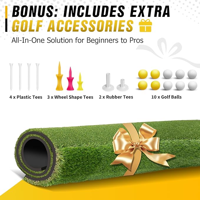 Dual-Turf Golf Mat 31mm: 6x4ft/5X5ft Extra Large Golf Hitting Mats Practice Outdoor Indoor, High-Density Artificial Turf Matt for Garage Simulator Chipping Driving Training, Ideal Gifts for Men Dad