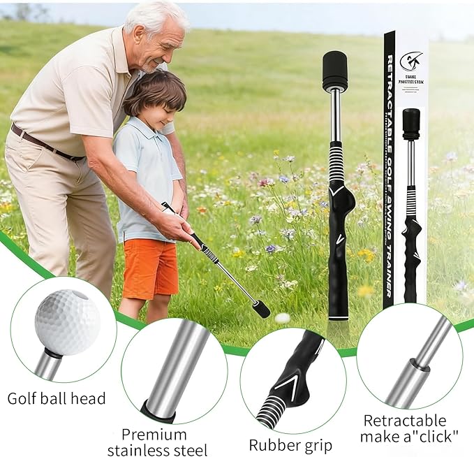 Retractable Golf Swing Training Aid, Golf Grip Trainer for Warm-up, Right-Handed Golf Club for Indoor & Outdoor Practice, Ideal for Beginners Improving Strength