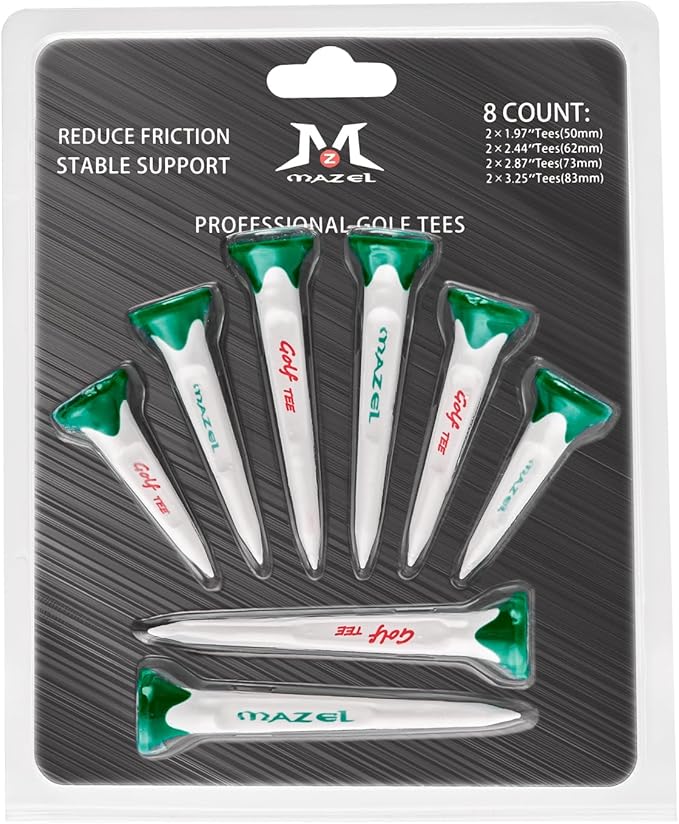 MAZEL Plastic Golf Tees 8 Pack｜Excellent Durability and Stability Plastic Tees with 5 Prongs,Reduces Friction & Side Spin