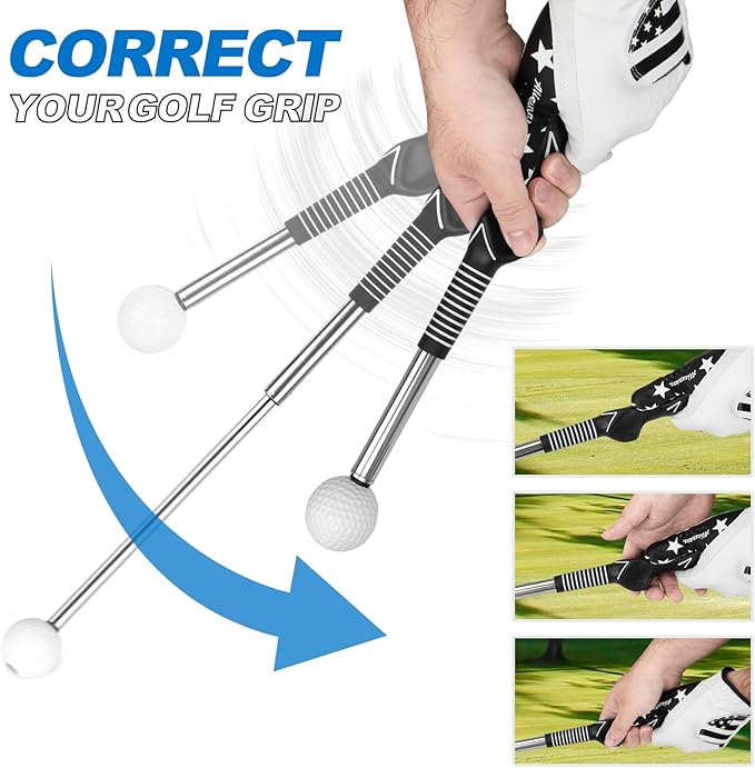 Retractable Golf Swing Training Aid, Golf Training Aid to Improve Hinge, Forearm Rotation, Shoulder Turna and Grip for Warm-up - Right-Handed Golf Club for Practice Indoor & Outdoor Practice