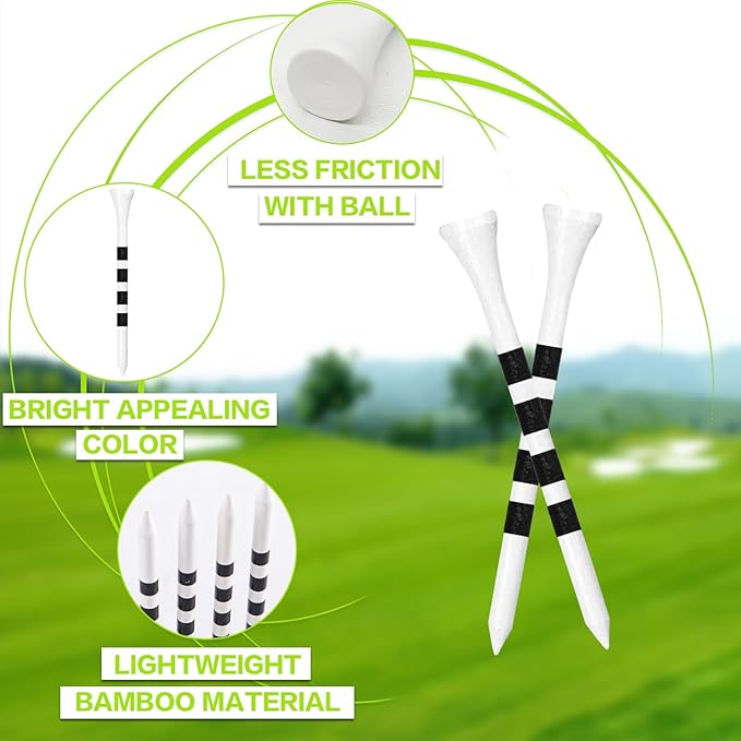 FINGER TEN Golf Tees Wood 3 1/4 2 3/4 Inch Value 50/120 Count, Durable Tees with Bright Colored Stripes for Consistent Height, 70mm 83mm Long Tees Ideal for Golfers