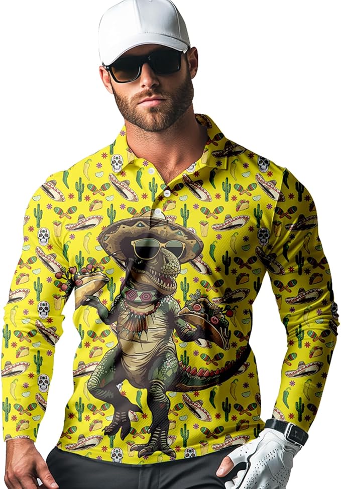 Men's Long Sleeve Golf Shirt Quick Dry 3 Button Work Fishing Outdoor Casual Collar Shirt