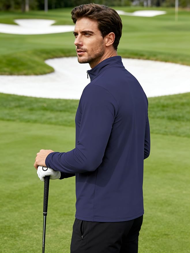 Mens Long Sleeve Shirts Quarter Zip Pullover UPF 50+ Sun Protection Wicking Moisture Workout Running Casual Athletic Tops