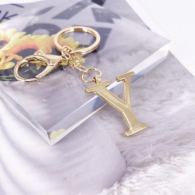 LAXPICOL Gold Letter A-Z Keychain for Women Bag Charms Purse Charms For Handbags Metal Alphabet Initial Letter Keychain