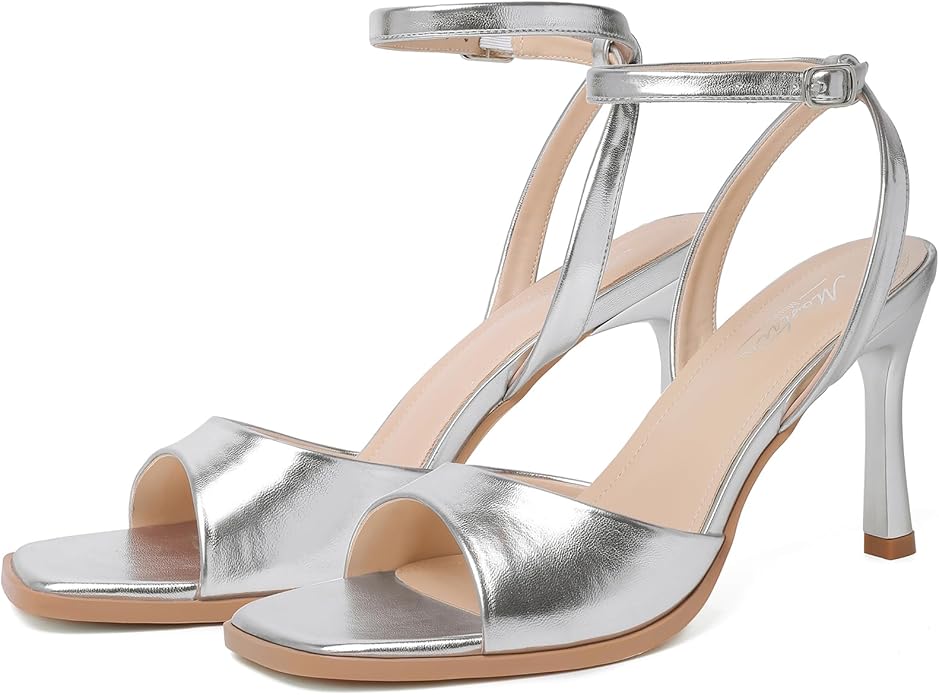 Mostrin Strappy Heels for Women Square Open Toe Lace Up Heeled Sandals Ankle Strap Sexy Stiletto High Heels for Party, Prom, Dating, Wedding