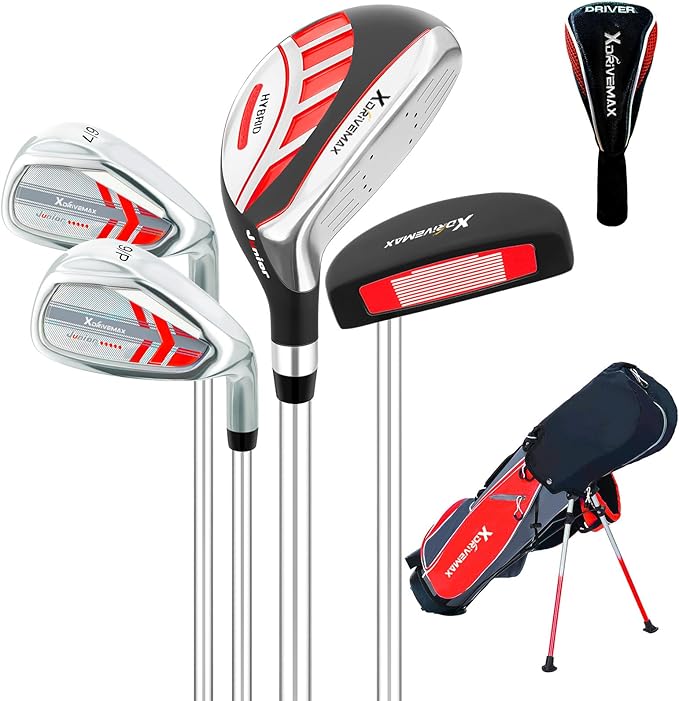 5/6 Pieces Kids Golf Club Set, Junior Golf Club Set Ages 4-12 Includes Stand Bag, 1# Drive, 5# Hybrid, 6/7#, 9/P# Irons and Putter Right Hand for Boys Girls
