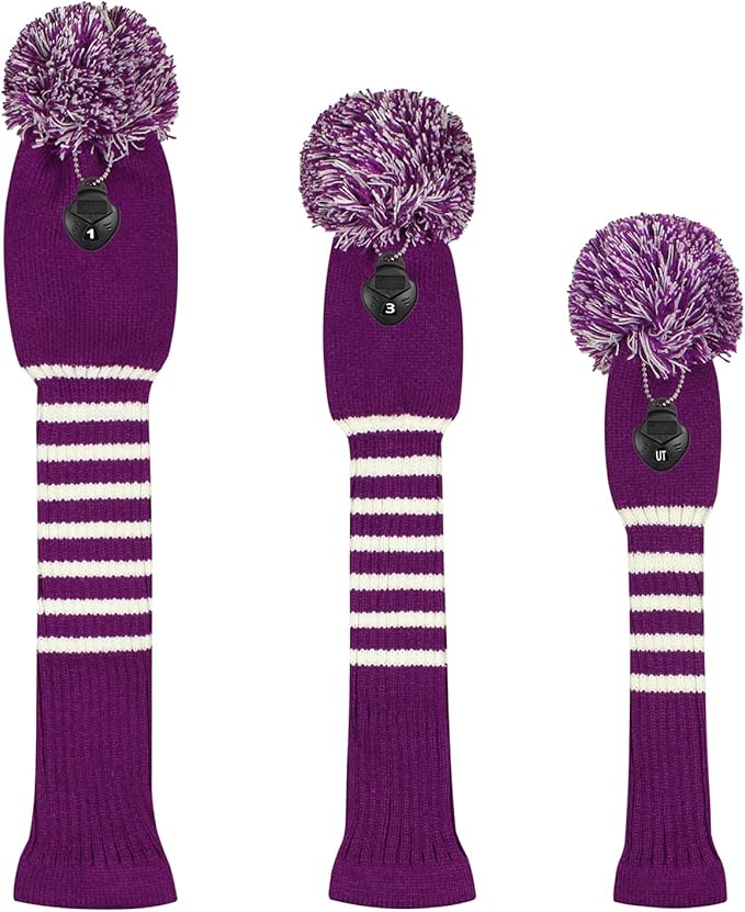 Scott Edward Golf Headcovers for Woods Set of 3 Fits Well Driver(460cc) Fairway Wood and Hybrid(UT) The Perfect Change for Golf Bag Classic Striped Style