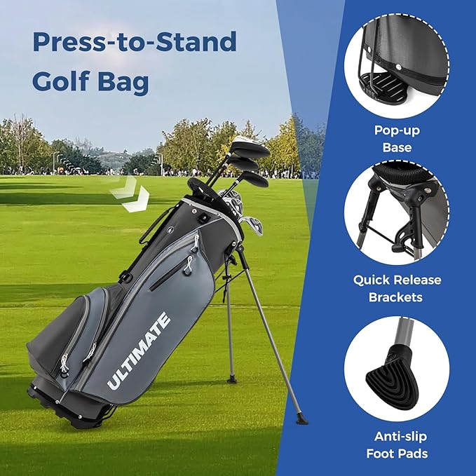 ULTIMATE Left Handed Golf Clubs for Men, 10pcs Men's Complete Golf Club Set Includes 460cc #1 Driver, #3 Fairway Wood, #4 Hybrid, #6/#7/#8/#9/#P Irons, Putter