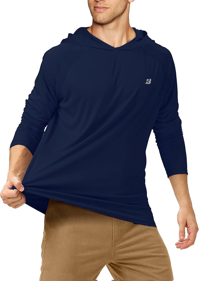 Roadbox UPF 50+ Fishing Shirts for Men, Long Sleeve UV Sun Protection Hoodie, Outdoor Hiking Running Swimming Rash Guard