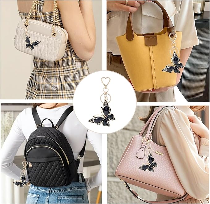 Weixiltc Charm Keychain for Women, Cute Heart Key Chain with Diamond Butterfly Pendant, Lovely Bag & Purse Keyring Accessory
