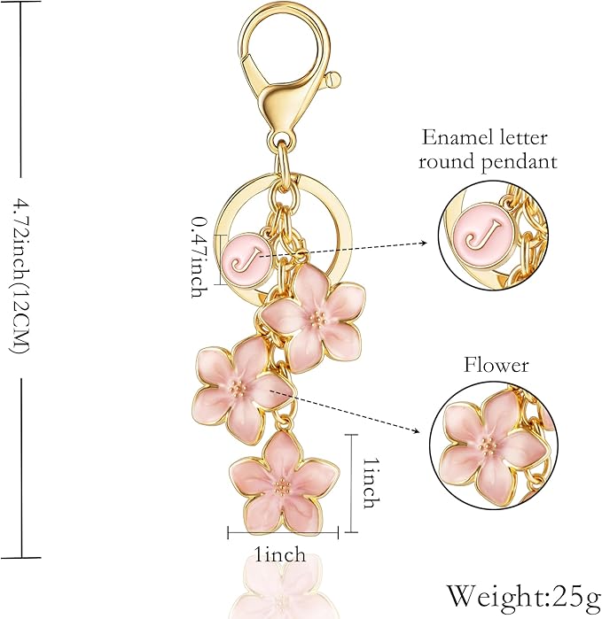 XGALBLA White/Pink/Black Big Cute Flower Initial Letter Keychain for Women, Flower Bag Charms Enameled Keychain Handbag Purse