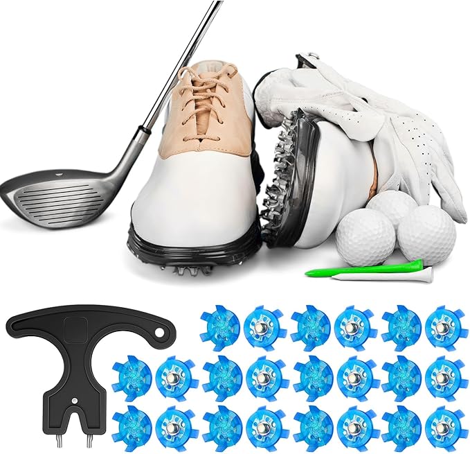 Cozypower 31 Pcs Golf Spikes Set Includes 30 Pcs Golf Cleats Replacement Black Cleats Spanner Metal Thread Screw 6 mm Dia Spike Tool for Lawn Cricket Shoe Player Lover(Blue)