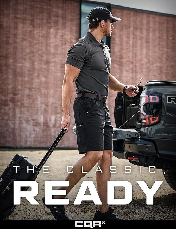 CQR Men's Polo Shirts, Tactical Short Sleeve Golf Performance Shirts, Lightweight Dry Fit UPF 50+ Pique