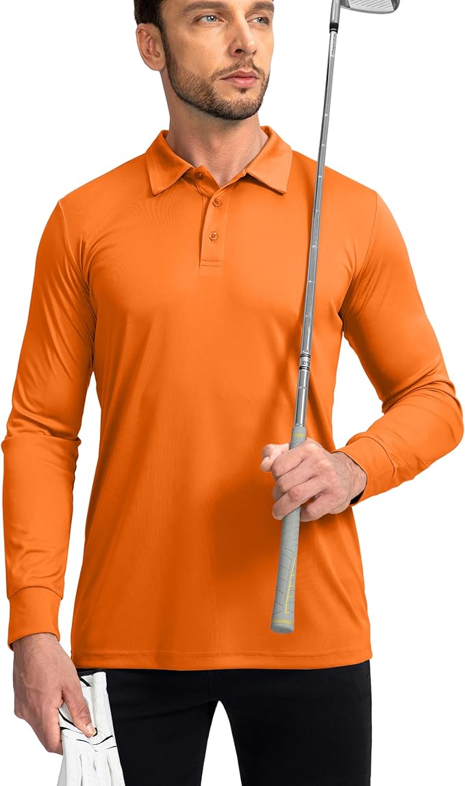 Men's Polo Shirt Long Sleeve Golf Shirts Lightweight UPF 50+ Sun Protection Cool Shirts for Men Work Fishing Outdoor