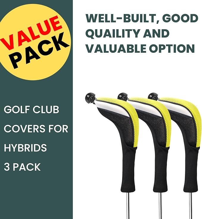 FINGER TEN Golf Club Head Covers Woods Hybrids 1/2/3/4 Pack, Headcovers Men Women 3 5 7 X with Interchangeable Number Tag, Fit All Wood Hybrid Clubs
