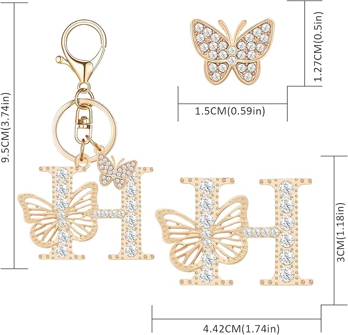 Gold Plated Alphabet Initial Letter Keyring Keychain for Women Girls Crystal Key Chains for Wallet Backpack Bag Charm