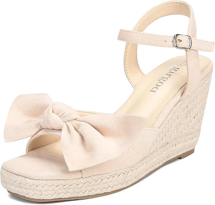girgod Espadrilles Wedge Sandals for Women Bow Platform Wedges Heels Open Toe Ankle Strap Summer Wedding Wedges