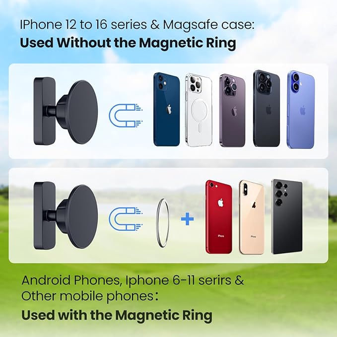 Golf Cart Phone Holder Magnetic Phone Mount Compatible with MagSafe Ultra Strength Magnet Golf Cart Accessories Gift for Friend