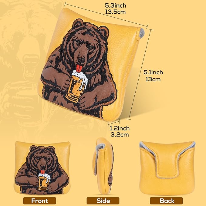 Golf Club Head Cover Golf Head Cover Driver Headcover Fairway Wood Headcover Hybrid Club Head Cover Golf Blade Mallet Putter Cover Beer Bear