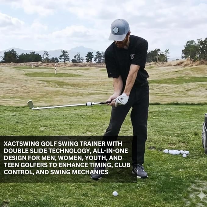 XactSwing Golf Swing Trainer with Double Slide Technology, All-in-One Design for Men, Women, Youth, and Teen Golfers to Enhance Timing, Club Control, and Swing Mechanics