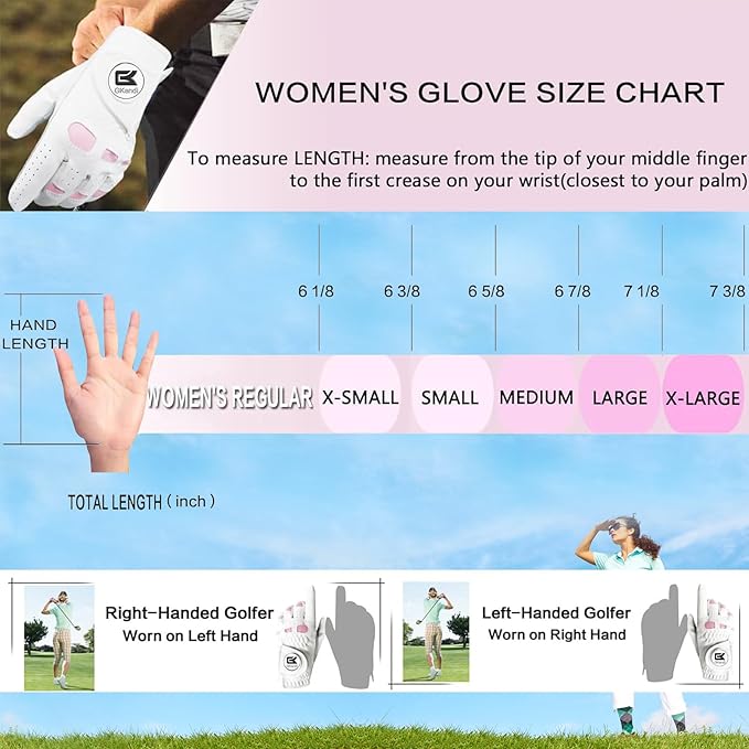 Women Golf Gloves Premium Leather with Magnetic Ball Marker Left Right Hand 1 Pack, Extra Grip for Ladies Comfortable Durable Size Small Medium Large