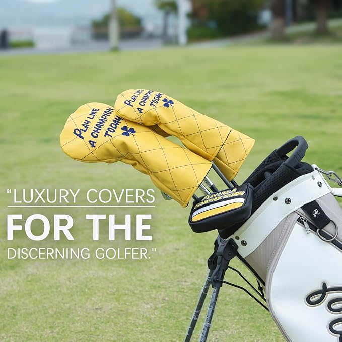 Golf Club Head Covers Premium Leather Golf Driver Fairway(FW) Wood Hybrid(UT) Covers with Number Tags, Golf Mallet Putter Cover Play Like A Champion