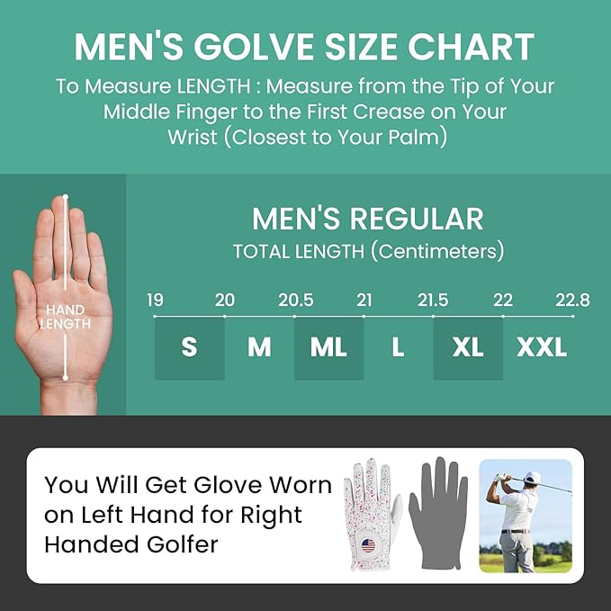 Golf Gloves Men All Premium Cabretta Leather 1 Pack with 2 Ball Marker, Mens Golf Glove Right Handed Golfer Left Hand All Weather Grip, Fit Size Small Medium ML Large XL