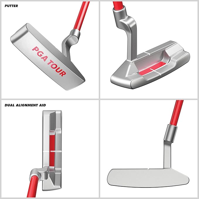 PGA Tour Youth Golf Club Set – Ages 3-5 (3’6”-4’1”) and 5-8 (4’1” - 4'8") Right and Left Handed Beginner Junior Golf Clubs with Lightweight Golf Bag, Mallet Putter, Driver by Golfgen