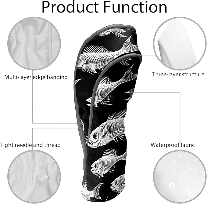 Golf Club Covers PU Leather Waterproof Golf Club Head Covers for Fairway Woods and Driver White Fishbone Pattern Driver Cover Suitable for Most Brands