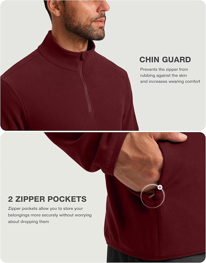 G Gradual Mens Quarter Zip Pullover Fleece with 2 Zipper Pockets Long Sleeve Golf Shirt Winter Athletic Sweater Lightweight