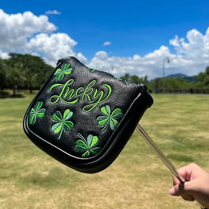 Live Lucky Golf Club Headcover Shamrock Golf Head Cover Elegant Embroidery Premium Leather Driver Covers Fairway Wood Covers Hybrid Headcovers Mallet Blade Putter Covers