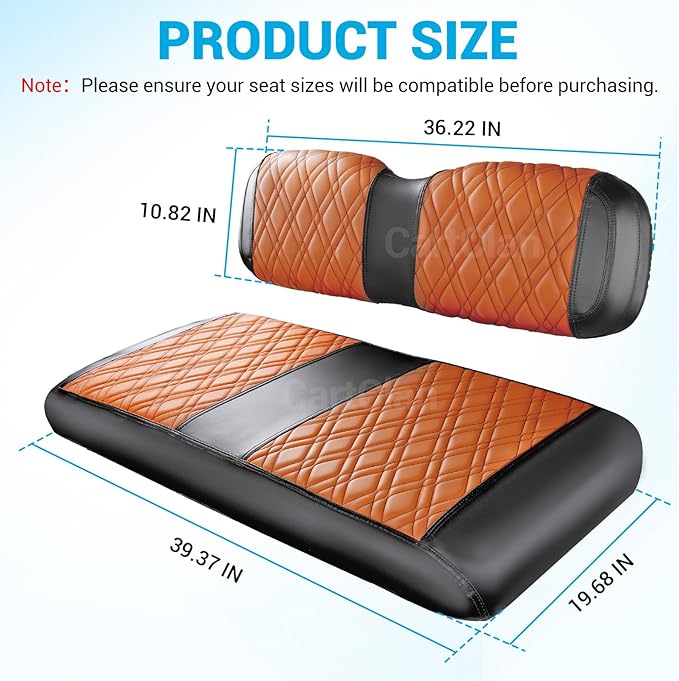 Golf Cart Seat Covers Suitable for EZGO TXT Standard Front Seat Cushion, Golf Cart Front Seat Covers Kit No Drilling & Waterproof (Brown PVC Leather & Black Stitching)