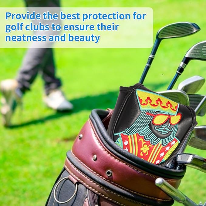 Poker Golf Headcover Golf Club Covers Fairway Wood Cover Headcover with Premium Synthetic Leather Material Embroidery Poker Pattern Fits for All Brand Golf Clubs.