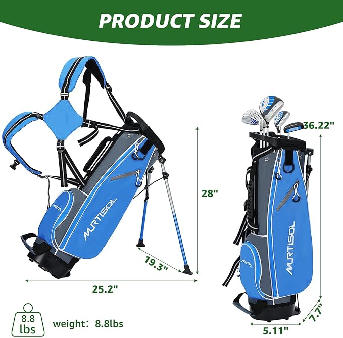 5/6 Pieces Kids Golf Club Set, Junior Golf Club Set Ages 4-12 Includes Stand Bag, 1# Drive, 5# Hybrid, 6/7#, 9/P# Irons and Putter Right Hand for Boys Girls