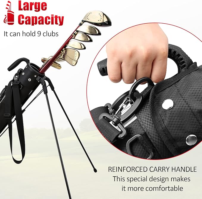PGM Sunday Bags - Lightweight Golf Bag with Strap, Stand, Easy to Carry - Durable Pitch Putt Bag for Short Courses