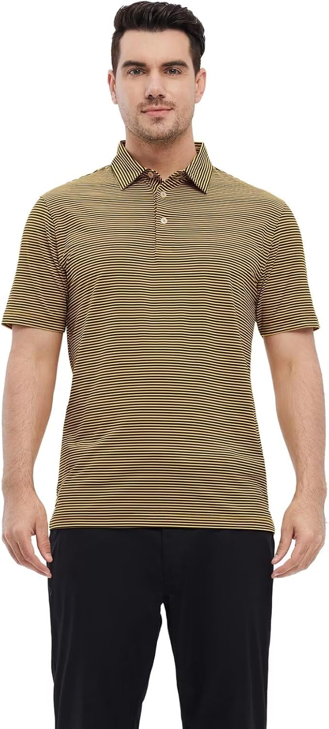 Golf Shirts for Men Dry Fit Short Sleeve Print Performance Moisture Wicking Polo Shirt